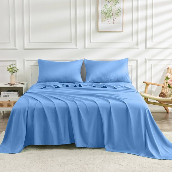 LINENOVA 2000TC Bamboo Sheet Set Ultra Soft Bedding Sets For All Year Comfort Double / Ocean