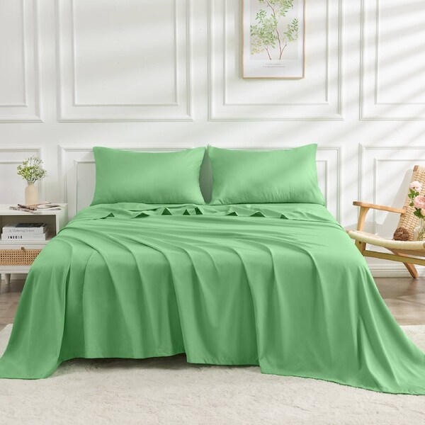LINENOVA 2000TC Bamboo Sheet Set Ultra Soft Bedding Sets For All Year Comfort Double / Avocado