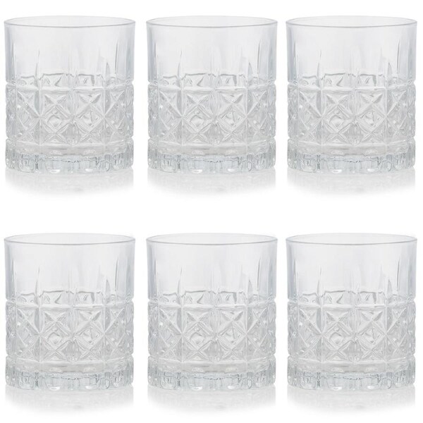 Set of 6 Crystal Cut Whiskey Glasses 320ml Vintage Old Fashioned Tumbler Cups for Scotch, Bourbon, Cocktail, Juice & Water Drinking
