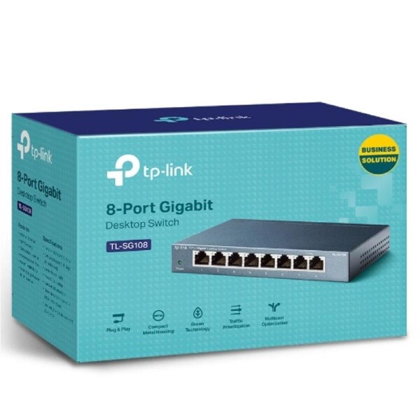 TP-Link TL-SG108 8-Port Gigabit Desktop Switch Steel Case Fanless 11.9Mpps Support 802.1p/DSCP QoS1 and IGMP Snooping Plug & Play