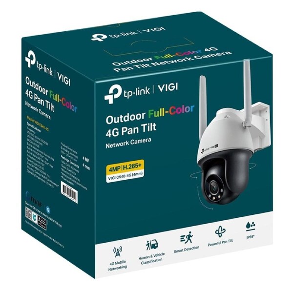 TP-Link VIGI 4MP C540-4G(4mm) Outdoor Full-Color 4G Pan Tilt Network Camera, 4mm Lens, 4G Mobile Networking, Automatic Tracking
