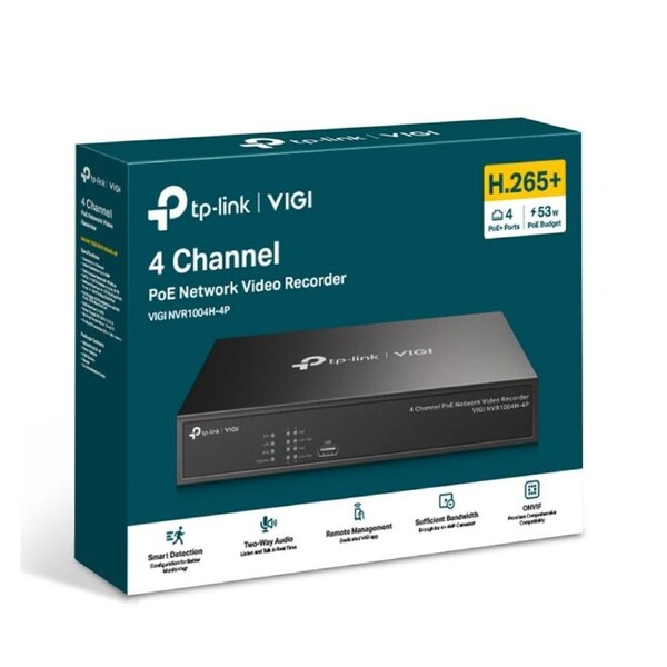 TP-Link VIGI NVR1004H-4P 4 Channel PoE+ Network Video Recorder, 24/7 Continuous Recording, 4K HDMI Video Output & 16MP Decoding (HDD Not Included)