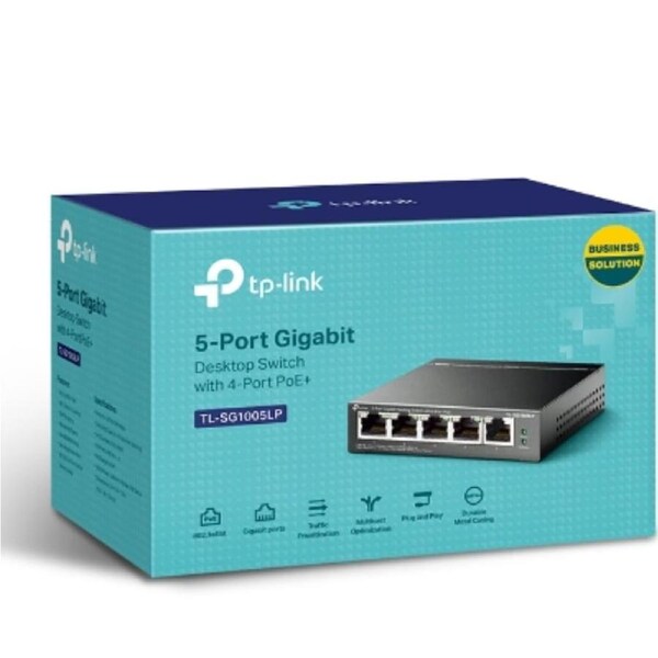 TP-Link TL-SG1005LP 5-Port Gigabit Desktop Switch with 4-Port PoE+, Up To 40W For all PoE Ports, Up To 30W Each Port