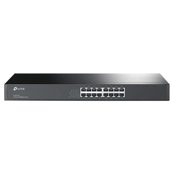 TP-Link TL-SF1016 16-port 10/100M Switch, 16 10/100M RJ45 ports, 1U 19-inch rack-mountable steel case