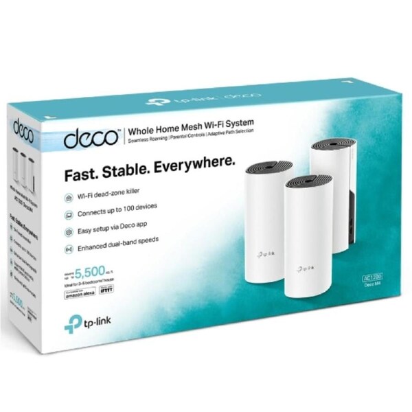 TP-Link Deco M4 (3-pack) AC1200 Whole Home Mesh Wi-Fi System. ~370sqm Coverage, Up to 100 Devices, Parental Control