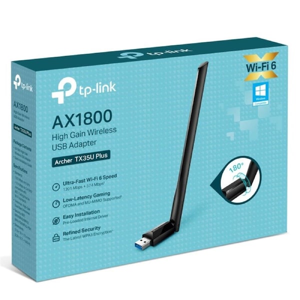 TP-Link Archer TX35U Plus AX1800 High Gain Wireless USB Adapter, 1201 Mbps at 5 GHz + 574 Mbps at 2.4 GHz