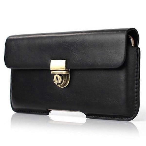 Universal genuine leather waist pouch for 5.1-inch smartphone - black -Sy