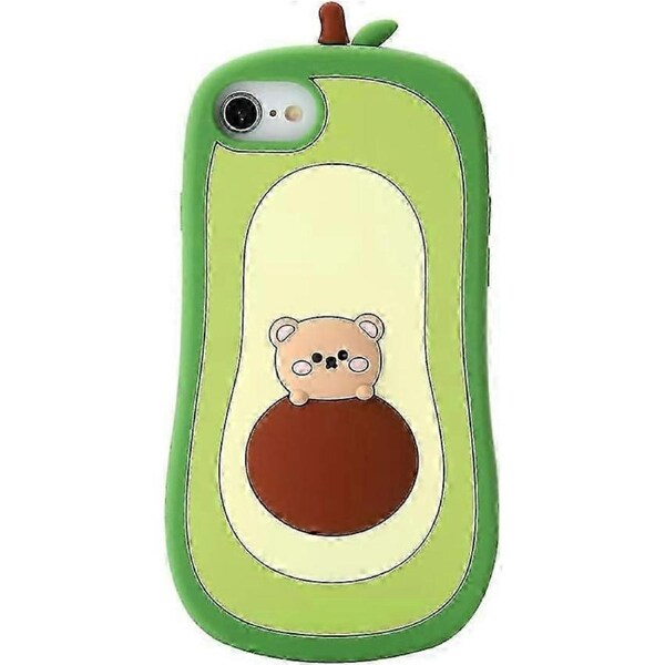 iPhone SE 2022/SE 2020 Avocado Case,3D Cute Cartoon Kids Girls Women Kawaii Lovely Bear Avocado Shape Soft Silicone Case