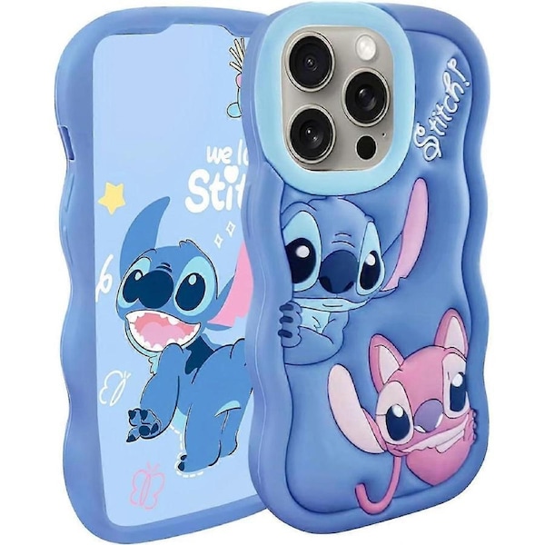 Compatible with iPhone 15 Pro Max Case, Stich Cute 3D Cartoon Unique Cool Soft Silicone Animal Character Waterproof Protector Boys Kids Girls Gifts Co