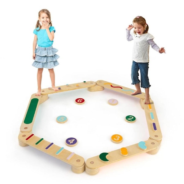Babyjoy Wooden Balance Beam Set w/Stepping Stones & Montessori Balance Board Gymnastics Obstacle Course