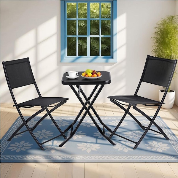 Gardeon Outdoor Bistro Set Folding Table and Chairs Patio Furniture Garden Steel Black