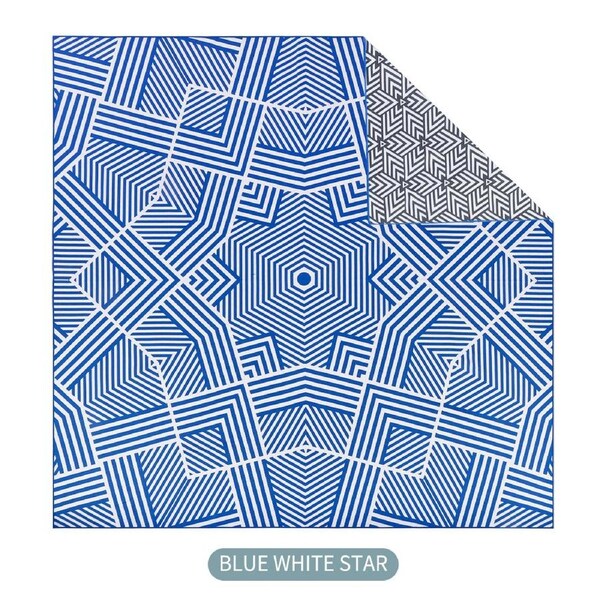 LINENOVA Beach Blanket Sandproof Oversized(160 x 160 cm)Double-sided Compact Quick Dry Beach Towel BLUE WHITE STAR