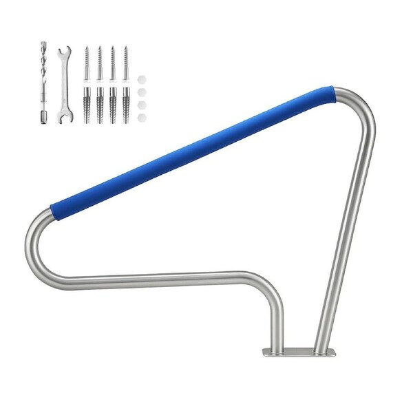 Swimming Pool Handrail Steps Stairs Railing Banister Stainless Steel Grab Bar Safety Handle 110cm Grip Cover Base Plate for Inground Pools 122x91.5cm