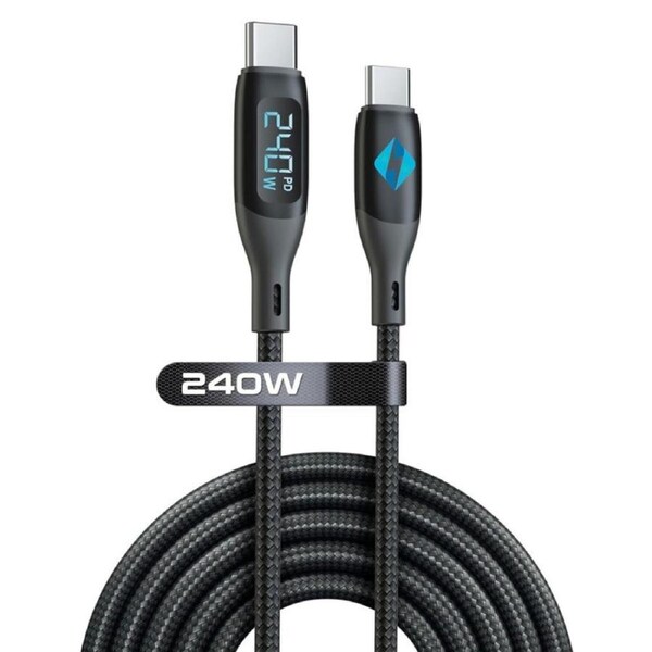 ZYRON 3M 240W USB-C to USB-C Cable, PD3.1 QC4+ Fast Charging Type C Cable with Digital Display, Nylon Braided USBC Cord for iPhone, MacBook Pro/Air, Samsung, Pixel, iPad Pro, Dell, Lenovo, Switch