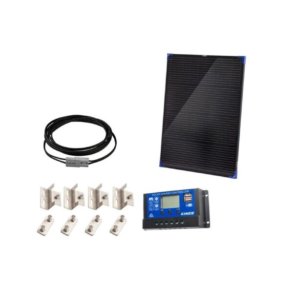 Kings 100W Fixed Solar Panel + 6m Extension Lead + Solar Panel Mounting Brackets + 15A PWM Solar Controller