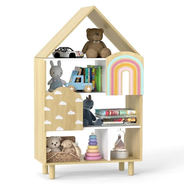 Giantex Kids Dollhouse Bookshelf House-shaped Bookcase w/Solid Wood Legs Children Toy Storage Organizer