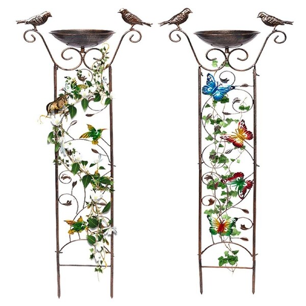 SpringUp Garden Metal Bird Bath Feeder with Trellis Stake Hummingbirds Butterfly Butterfly