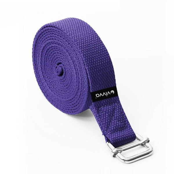Vivva Yoga Exercise Pilate Cotton Stretch Strap Belt Leg Waist Resistance Band, 3.8cm x 250cm, 4 Colours Purple