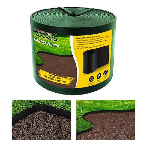 SpringUp Plastic Garden Edging 150mmx10M Border Support Flexible Landscape Edge (2 Colours) Green