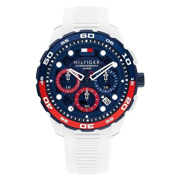 Tommy Hilfiger White Silicone Blue Dial Chronograph Men's Watch - 1792231