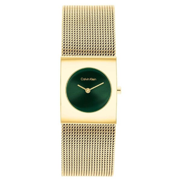 Calvin Klein Gold Steel Mesh Green Dial Women's Watch - 25100136