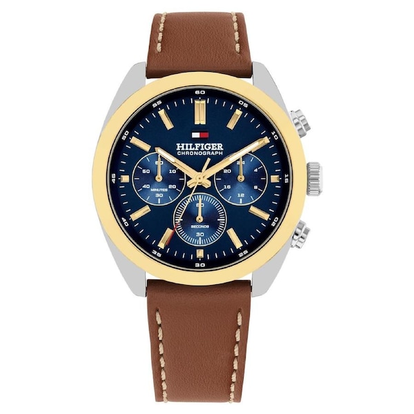 Tommy Hilfiger Brown Leather Blue Dial Chronograph Men's Watch - 1710720
