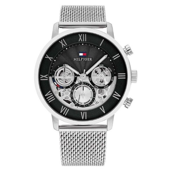 Tommy Hilfiger Stainless Steel Mesh Black Dial Multi-function Men's Watch - 1710708