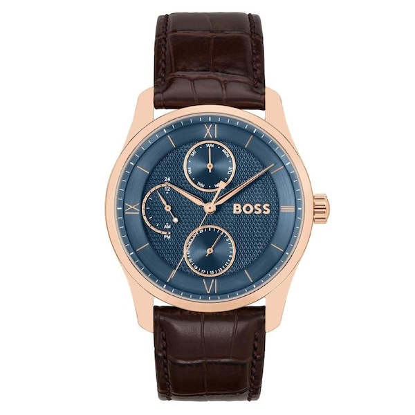 BOSS by Hugo Boss Brown Leather Blue Dial Multi-function Men's Watch - 1514273