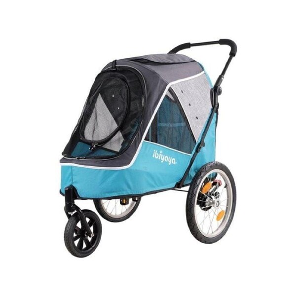 Ibiyaya Happy Pet Pram Jogger 2.0 - New And Improved W/ Bicycle Attachment - Blue
