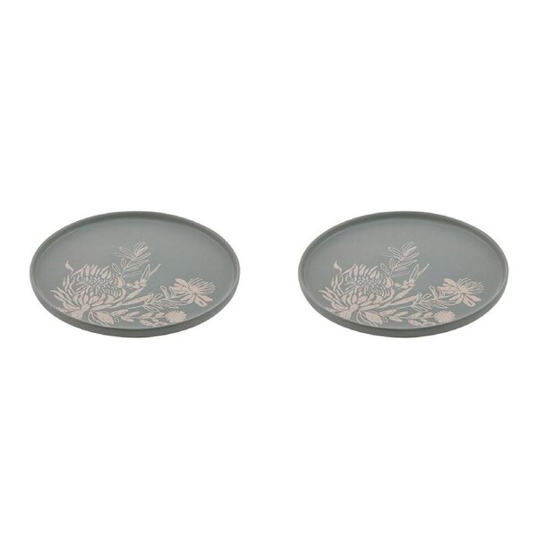 2PK Ladelle Esperance Ceramic Serving Platter Round Reusable Food Tray Green