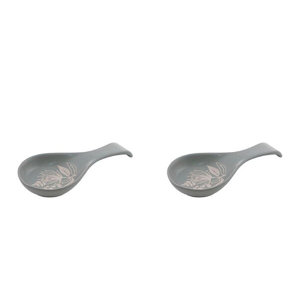 2PK Ladelle Esperance Ceramic Spoon Rest Reusable Kitchen Utensil Green
