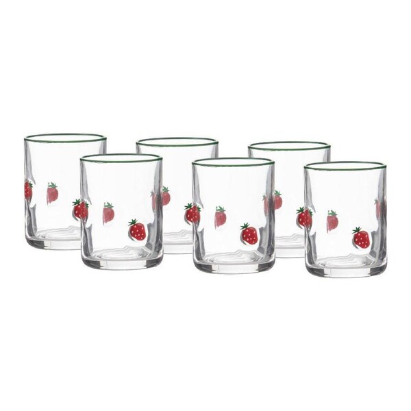 6PK Ladelle Capri Strawberry Beverage Glass Tumbler Reusable Drinkware Clear