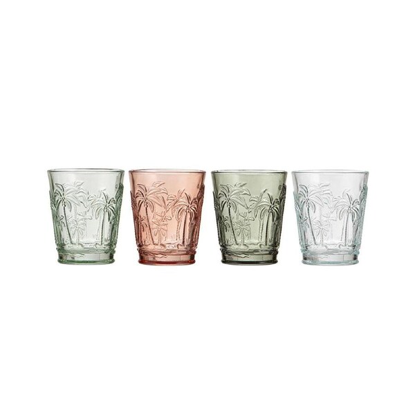 4pc Ladelle Panama Palm Drinking Glass Tumbler Set Reusable Beverage Cup