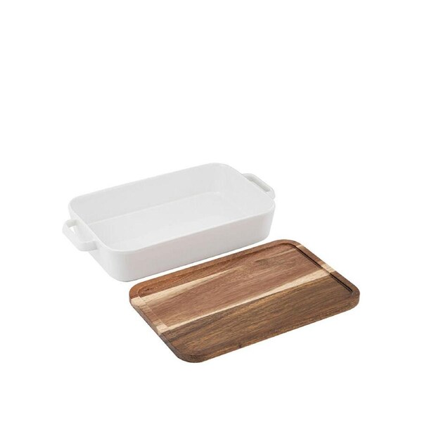 Ladelle Alto Oven To Table Wood Baking Dish w/ Lid/Trivet Medium Heat Resistant