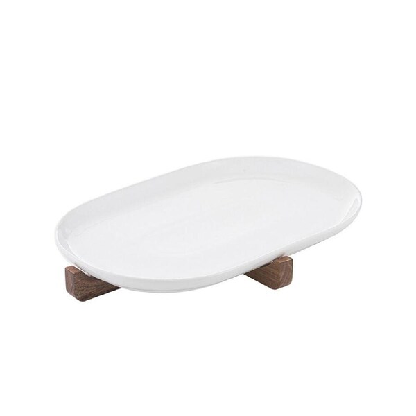 Ladelle Alto Oven To Table Wood Oval Dish Serving Tool w/ Trivet Assorted