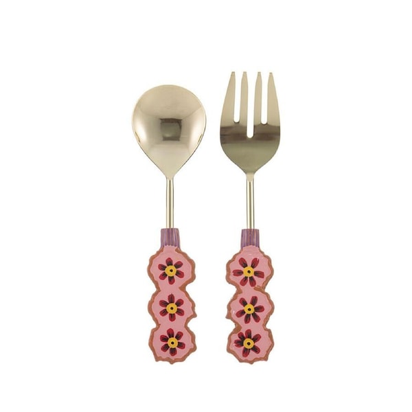 Ladelle Capri Stainless Steel Flower Salad Servers Pork & Spoon Serving Tool