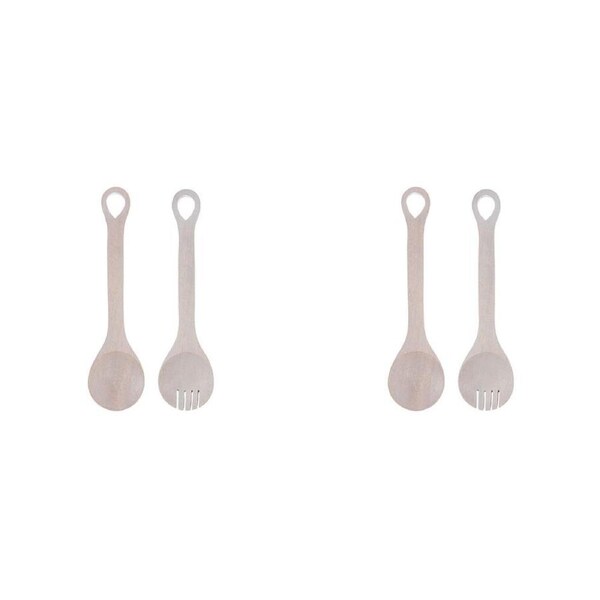 2PK Ladelle Hampton Wooden Spoon & Fork Salad Servers Reusable Serving Utensils
