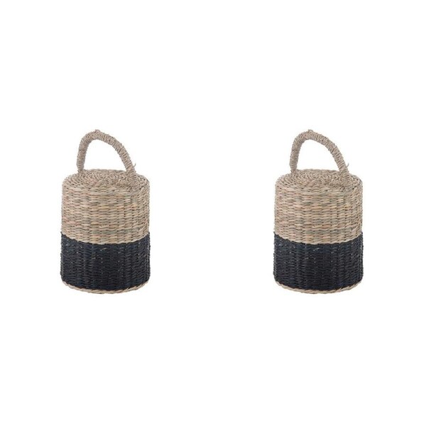 2PK Ladelle Hanoi Woven Seagrass Cylinder Floor Door Bumper/Stopper Black