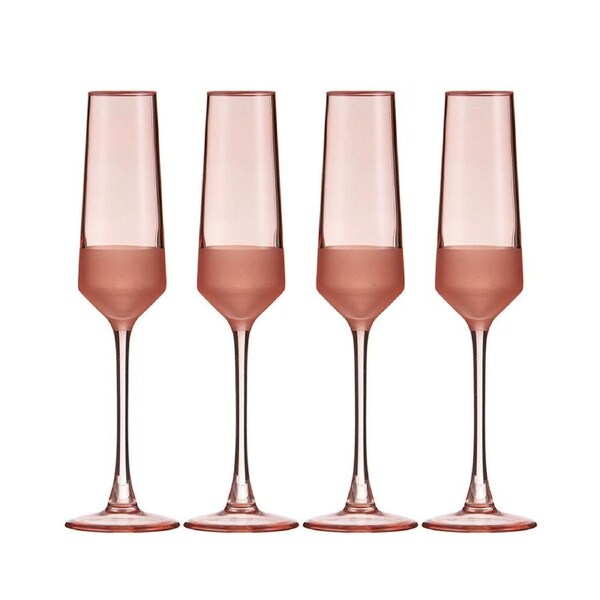 4pc Ladelle Panama Champagne Flute Glass Stemware Set Beverage Glassware Coral