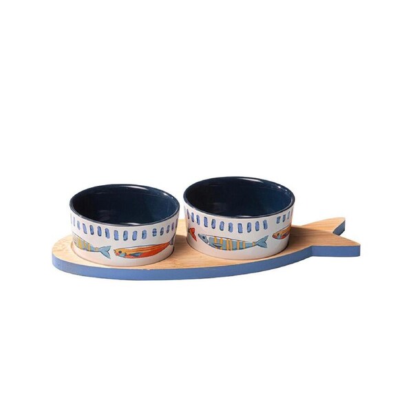 3pc Ladelle Capri Ceramic Fish Bowl & Tray Serving Set Kitchen Serveware