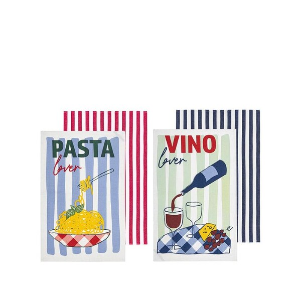 2pc Ladelle Capri Pasta & Wine Cotton Kitchen Hand Towel Reusable Assorted