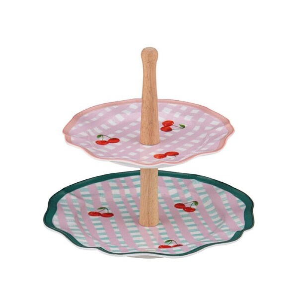 Ladelle Capri Cherry Scallop 2 Tier Dessert/Cake Display Stand Table Decor
