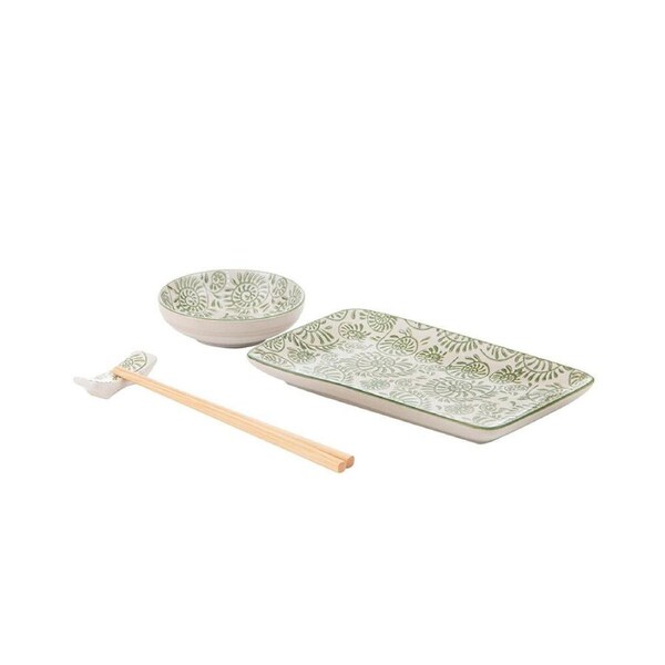 Ladelle Nara Leaf Ceramic Serving Set Japanese Style Utensils Assorted