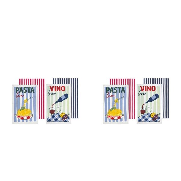 2x 2pc Ladelle Capri Pasta & Wine Cotton Kitchen Hand Towel Reusable Assorted
