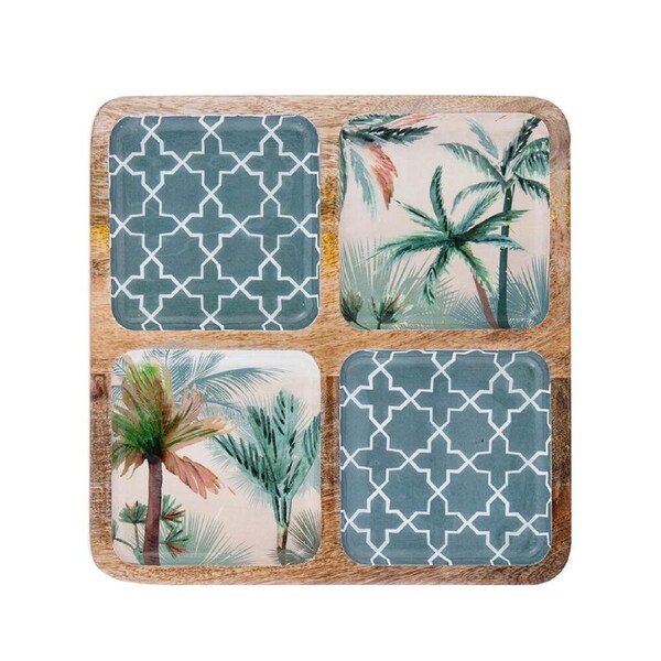 Ladelle Panama Mango Wood Square Sectional Serving Platter Reusable Food Tray