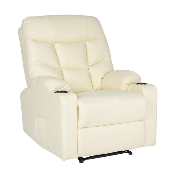 8-Point Electric Massage Recliner Chair - PU Leather Lounge Sofa Armchair ARLEEN BEIGE