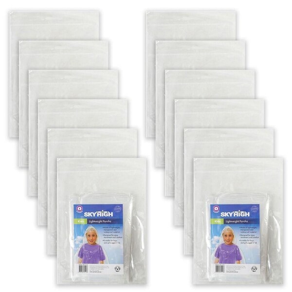 12PK Sky High Childrens Travel Lightweight Poncho 80x110cm Transparent