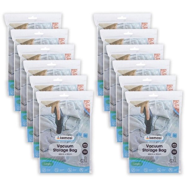 12PK Kemasi Large Airtight Vacuum Sealed Storage Bag 60x80cm Clear/Blue