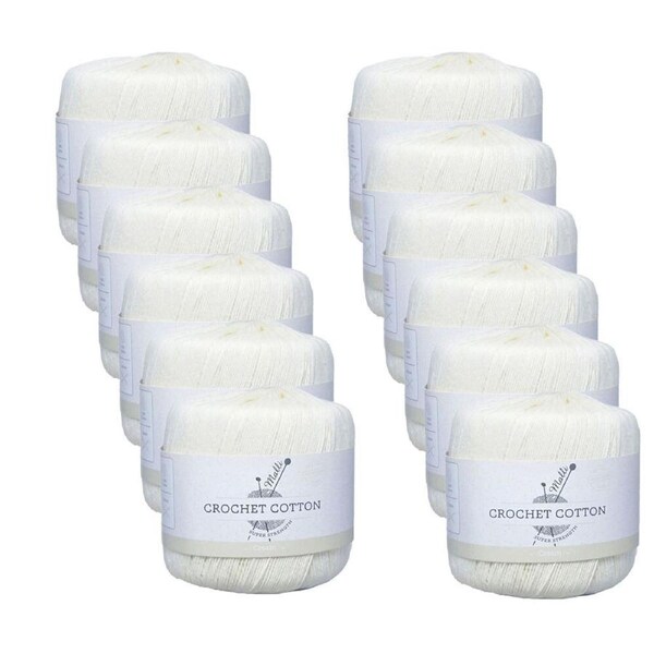 12PK Malli Super Strength 100% Cotton Crochet Knitting Yarn 3ply 50g Cream