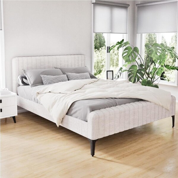 223x165 Artiss Bed Frame Queen King Size Fabric Beige AMMY Queen